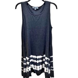 She + Sky Charcoal Gray Tie Dye Hem Fit & Flare Tunic or Dress Sleeveless Sz L